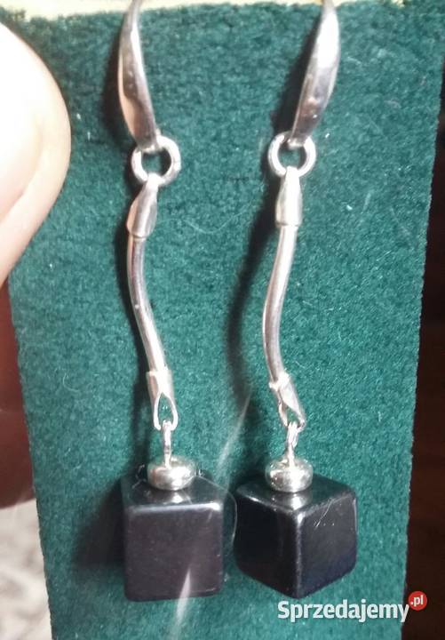 kolczyki wiszące kostki hematyt naturalny srebro Bydgoszcz