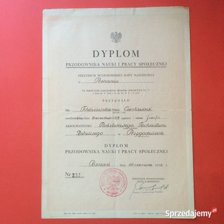 1750 Dyplom Przodownika Nauki I Pracy Społ