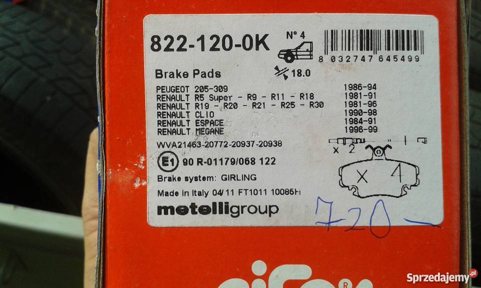 Klocki hamulcowe peugeot vw skoda seat renault