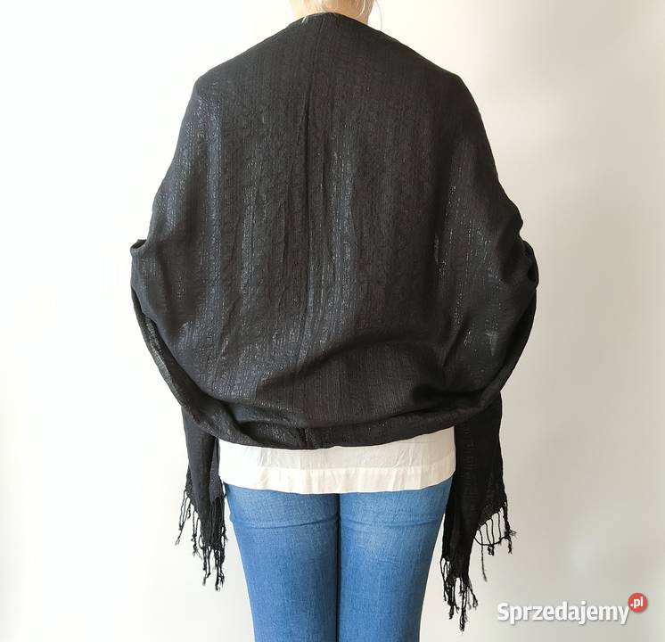 Duży czarny szalik chusta szal czerń srebrna Szczecin