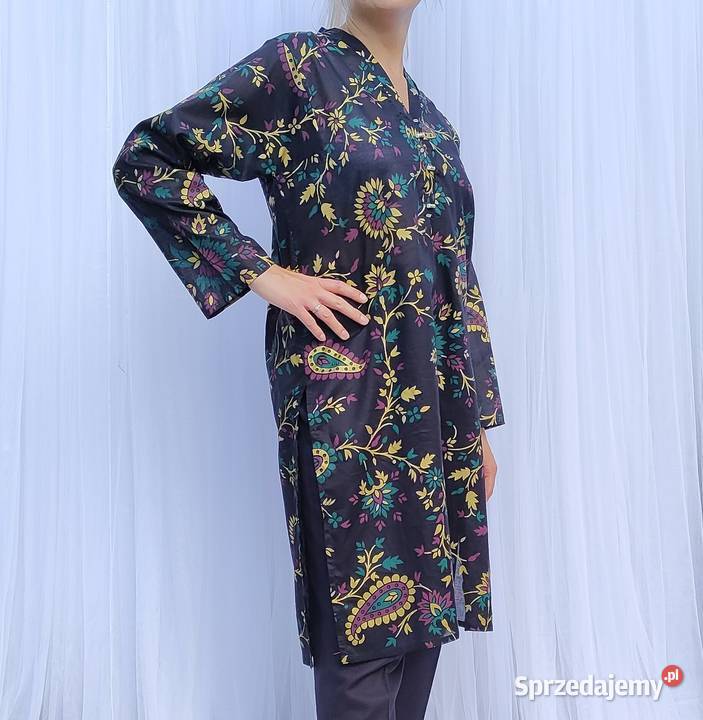Długa tunika czarna kolorowa S 36 bawełna zachodniopomorskie