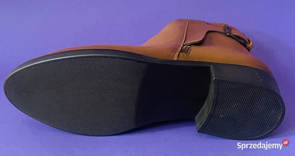 Brązowe skórzane ocieplane damskie botki rozmiar