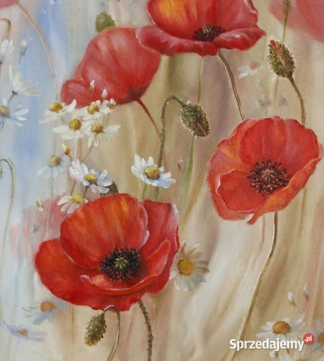 Makowa Łąka ręcznie malowany olejny Lidia Nowy Sącz
