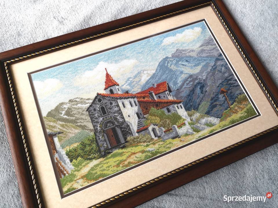 Obraz ręcznie haftowany Zamek na górskim szlaku Rękodzieło Otrębusy