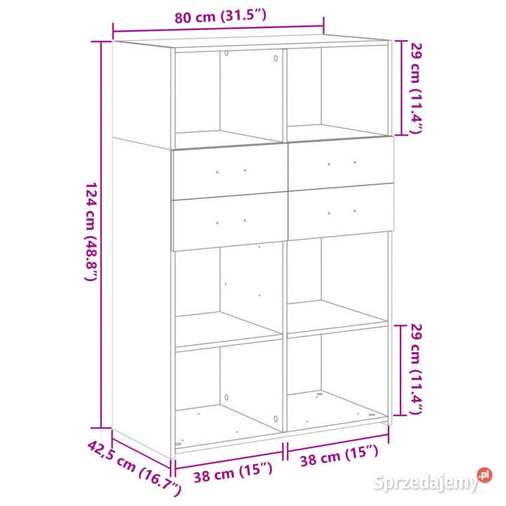 Wysoka szafka brązowy dąb 80x425x124 WM3281391 Pozostałe Warszawa