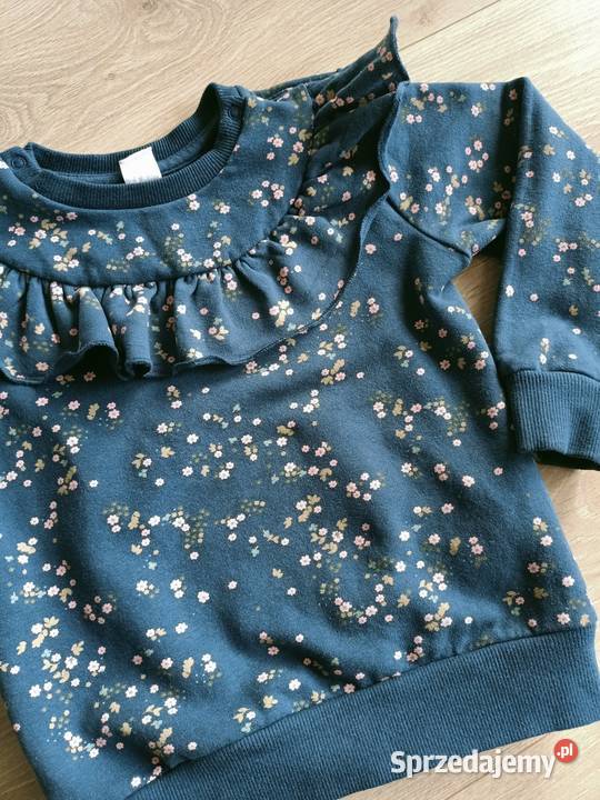Bluza dziewczęca granatowa w kwiatki z falbanką dziewczynka Płock
