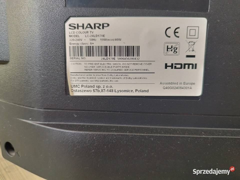 Telewizor Sharp 24cale dekoder antena LED Raczki