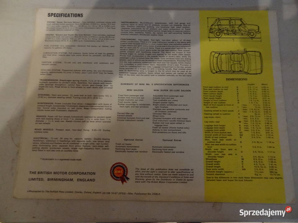 Prospkt Austin Mini 1967 Poznań sprzedam