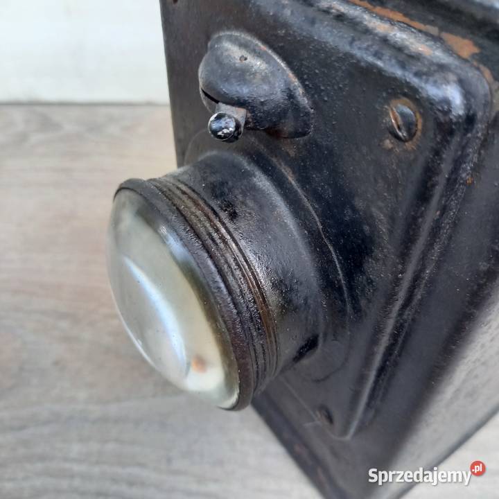 Stara lampa kolejowa wojskowa wypukła soczewka Warszawa