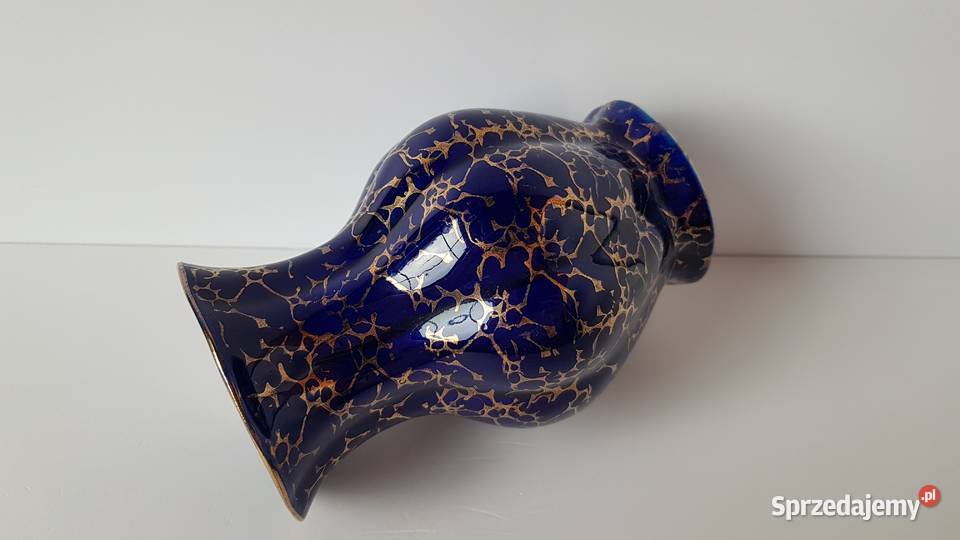 Kobaltowo złoty porcelitowy wazon wazonik śląskie