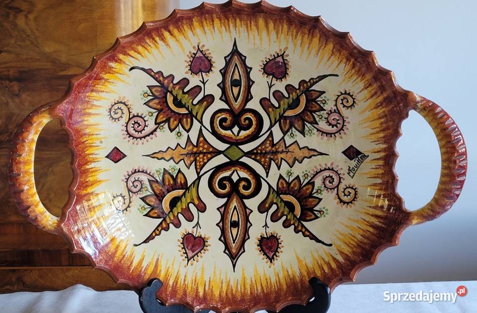 Ceramiczna ogromna patera z uszami Quimper
