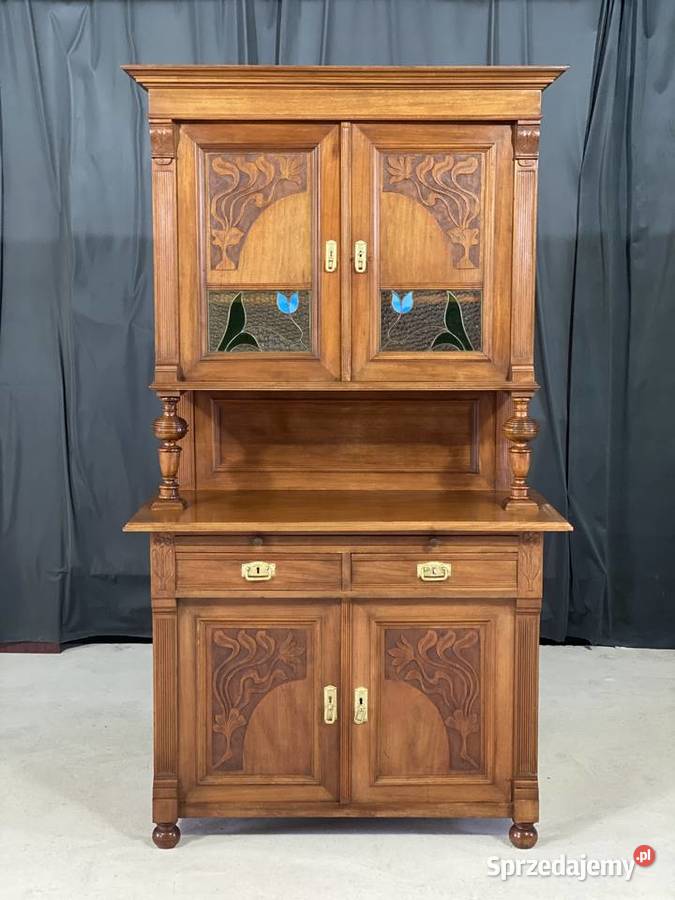Kredens secesyjny witraże rzeźbienia antyk