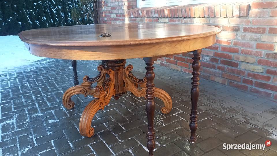 Stół stylowy owalny rozkładany na rzeźbionej Antyki Gawroniec sprzedam