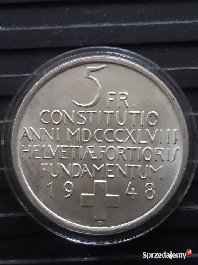 5 Franków Szwajcaria 1948 r Rocznica Konin