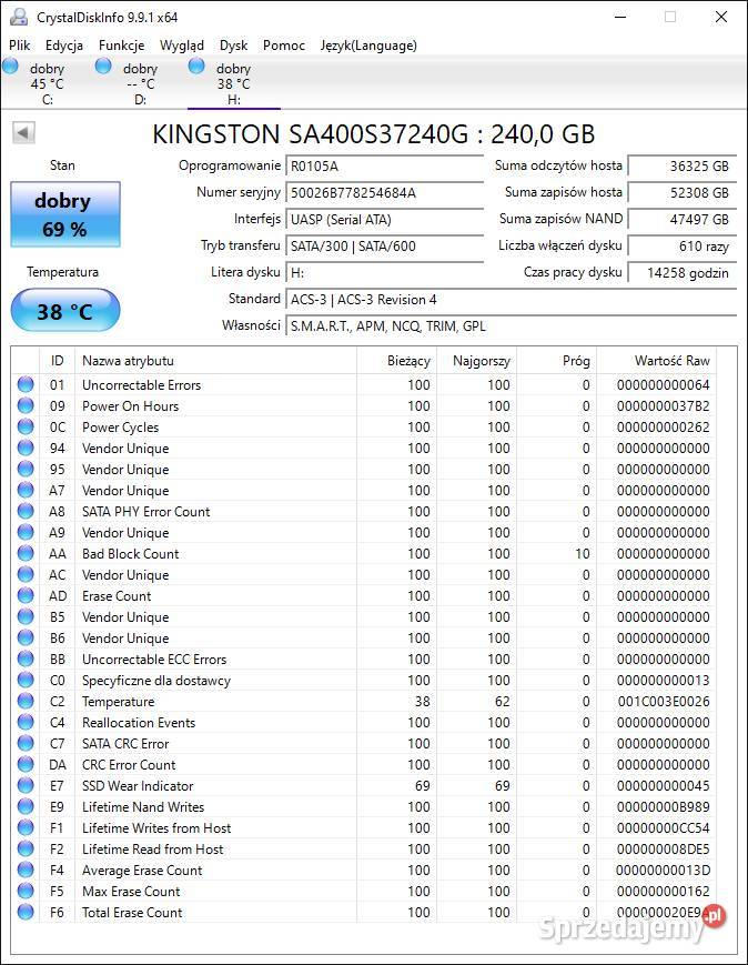 Dysk SSD 240GB SATA Kingston wewnętrzny mazowieckie sprzedam