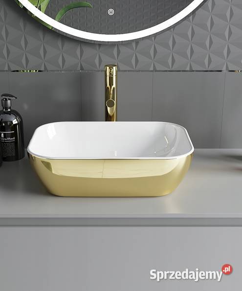 UMYWALKA NABLATOWA 45x32 BIAŁA ZŁOTA Gold Umywalki