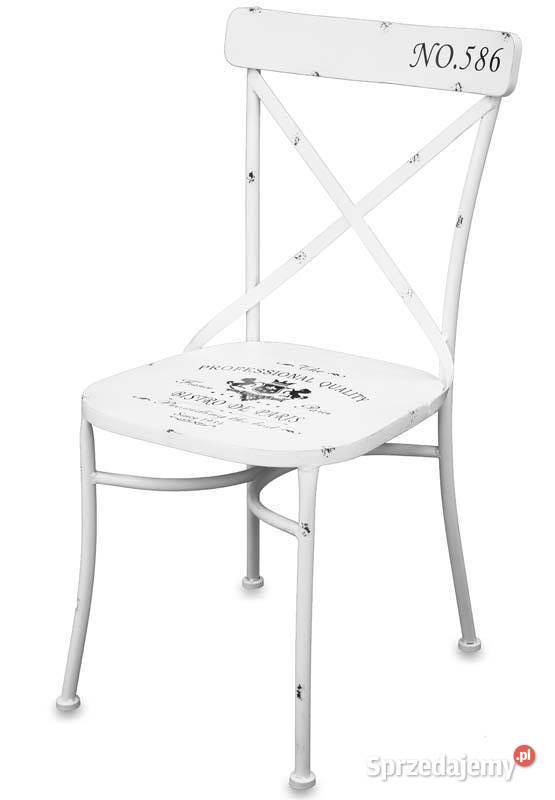Białe metalowe krzesło ogrodowe retro vintage 104317