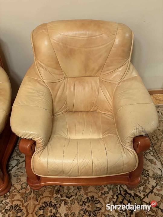 Komplet wypoczynkowy dwa fotele skórzane dwa Elbląg