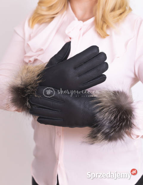 Czarne rękawiczki damskie skórzane z futrzanym małopolskie Szaflary