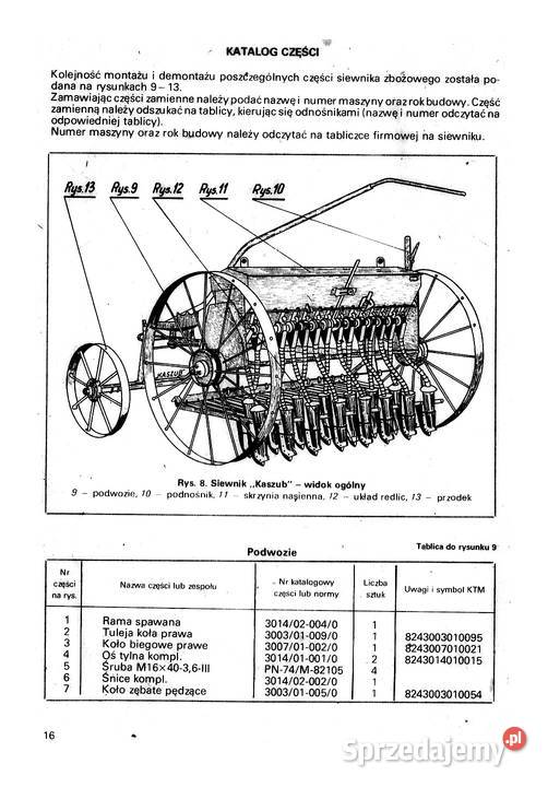Siewnik zbożowy konny Kaszub instrukcja obsługi Stalowa Wola sprzedam