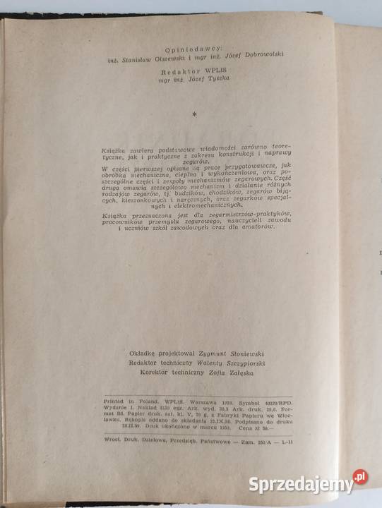 Poradnik zegarmistrza K Adel 1959r Koszalin sprzedam