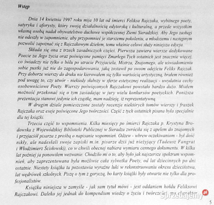 Feliks Rajczak in memoriam Wiersze eseje i Rok wydania 1997