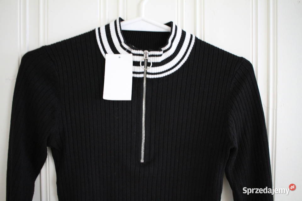 bluzka czarna HM xs 34 zip zamek biały sweter kujawsko-pomorskie