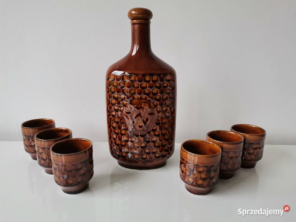 Stara karafka Syrenka kieliszki porcelit śląskie