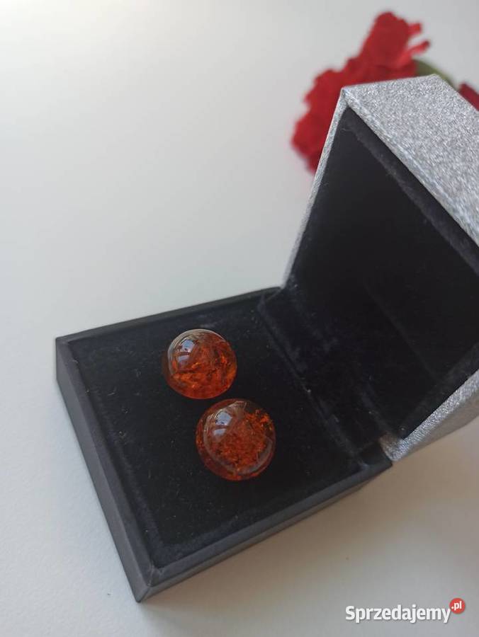 Kolczyki bursztyn naturalny okrągłe srebro 925 Zegarki i Biżuteria Warszawa