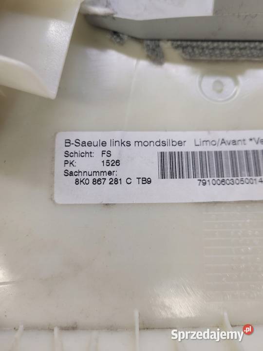OSŁONA SŁUPKA B LEWA AUDI A4 B8 8K0867281C TB9 Części samochodowe