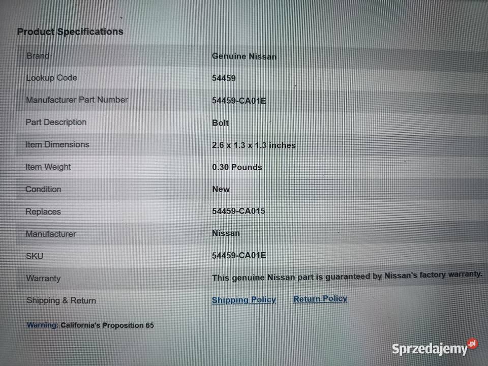 Śruba wahacza przedniego Nissan Murano oryginał Tczew