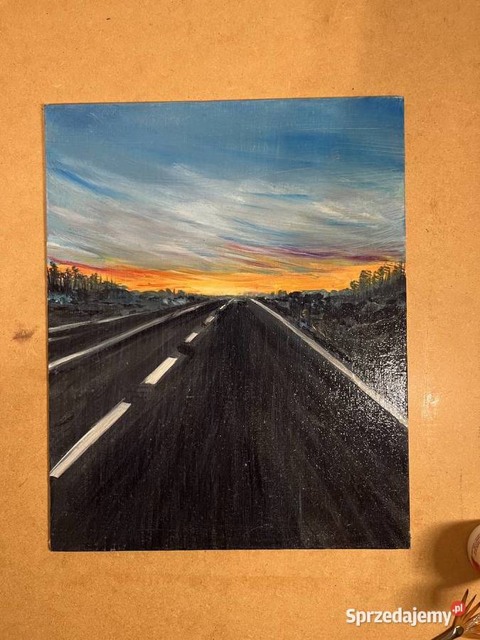 Na horyzoncie olej na płycie malarskiej 24x30 Świebodzin