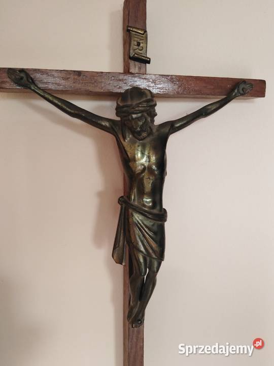 Duży Drewniany Krzyż Ścienny 1930 lata