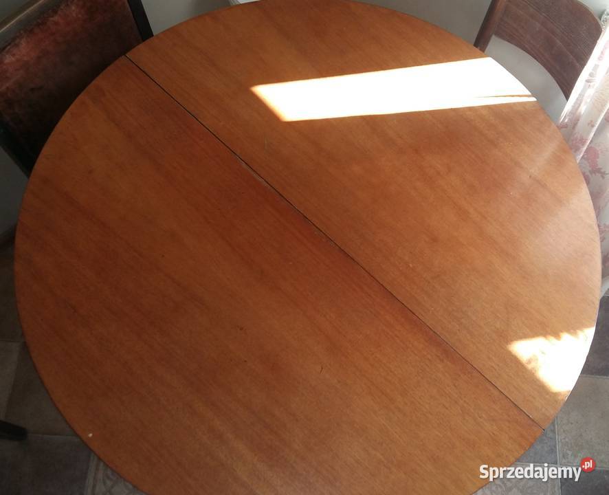 Stół drewniany fornirowany okrągły rozkładany 100cm Łódź sprzedam
