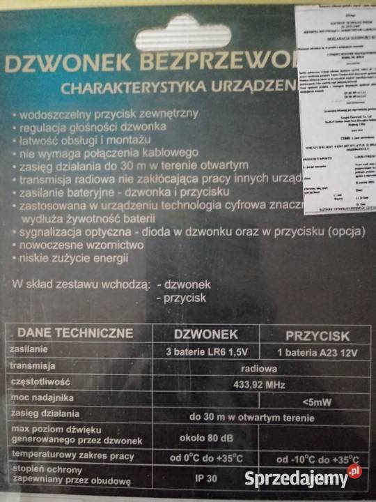 Dzwonek bezprzewodowy 689881 Olkusz sprzedam
