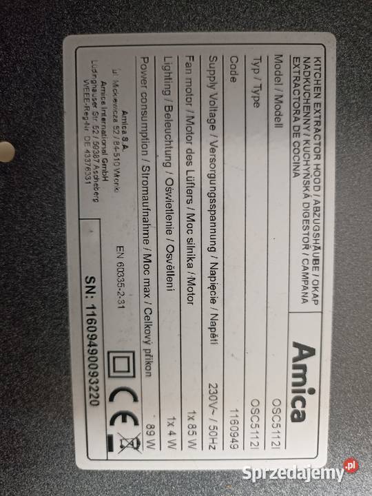 Okap Amica OSC5112I 173 M3h 63 dB klasa C Kraków