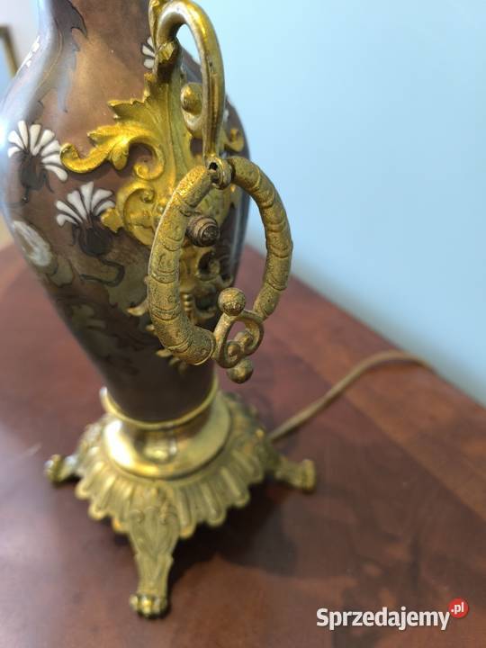 Piękna unikalna lampa mosiądz ceramika malowana Antyki Łódź