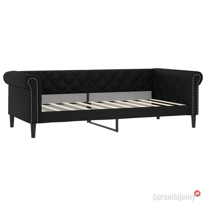 Sofa z funkcją spania czarna sztuczna skóra Łóżka