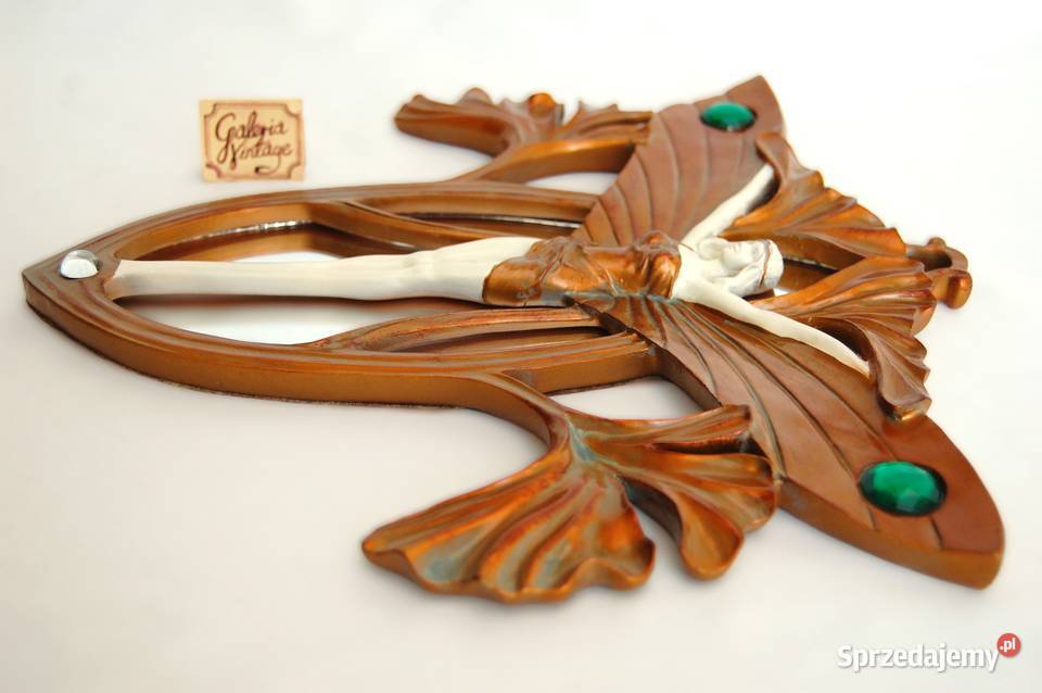 Lustro secesja art nouveau vintage kobieta motyl wielokolorowy Lublin sprzedam