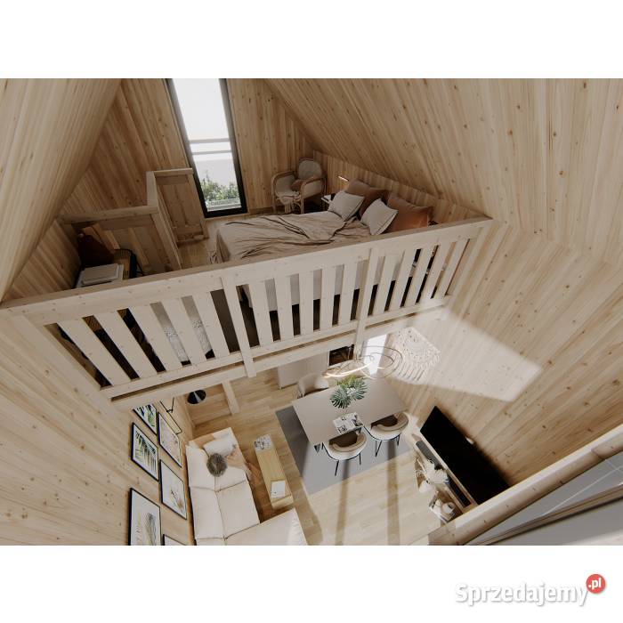 Drewniany domek szkieletowy z antresolą 25 m2 Mrągowo