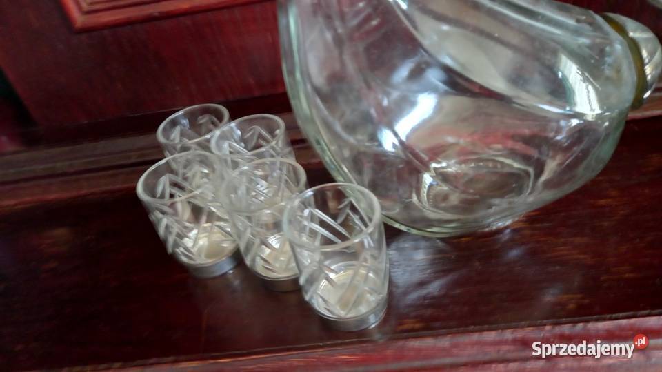 Karafka I kieliszki oprawa srebrzona