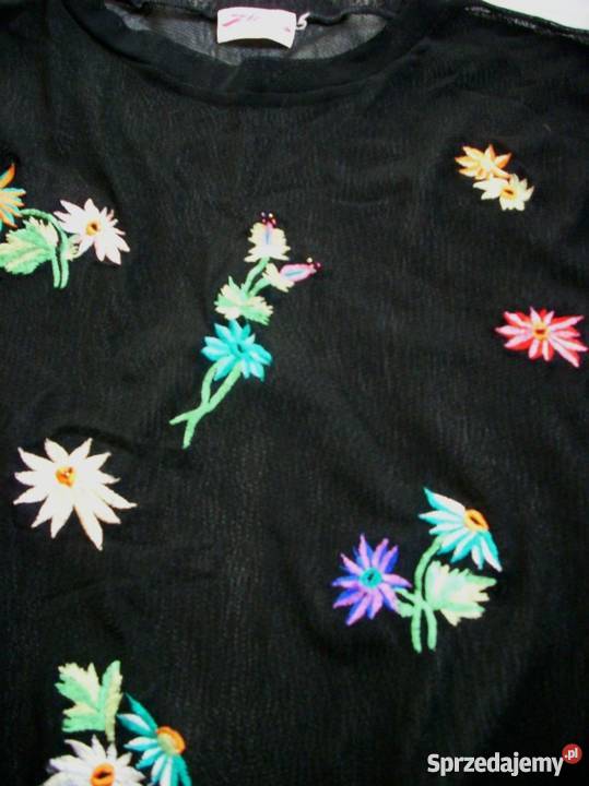 Czarna Siateczkowa Bluzka Hafty 40 42 Bluzki i koszule Nowy Sącz