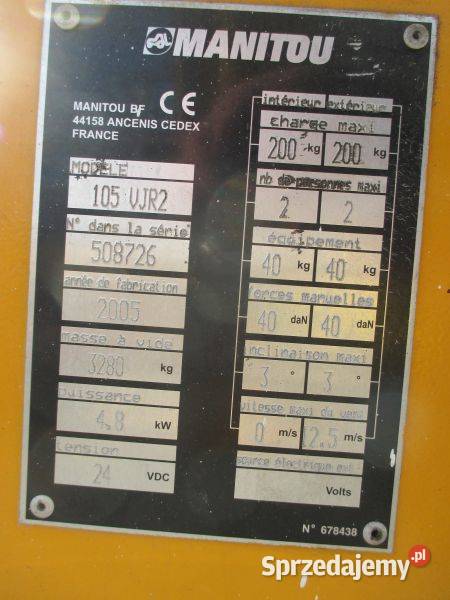 Podnośnik koszowy 105m Manitou 105VJR2 Rok produkcji 2005 Pleszew sprzedam