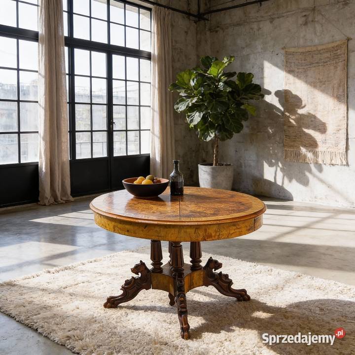 DREWNIANY STÓŁ ORZECHOWY BOCIAN czeczota lata 20 90cm Kalisz