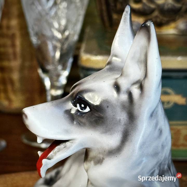 Figurka psa porcelana Wałbrzych PRL śląskie Myszków