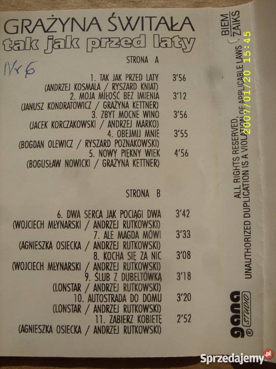 Pop KASETA GRAZYNA SWITALA TAK PRZED Wołów