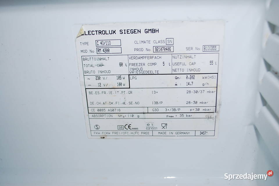 LODÓWKA ELECTROLUX RM4200 12V 220V GAS DO VAT marża Grzebowilk