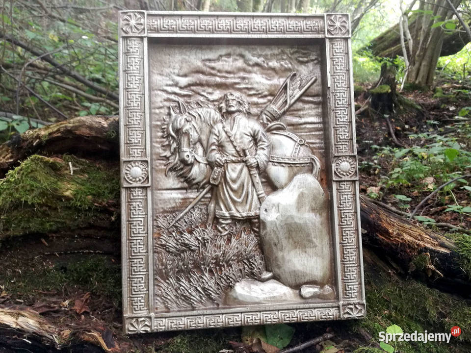 Wojownik z koniem Płaskorzeźba słowiańska Wersja Jasienica Rosielna