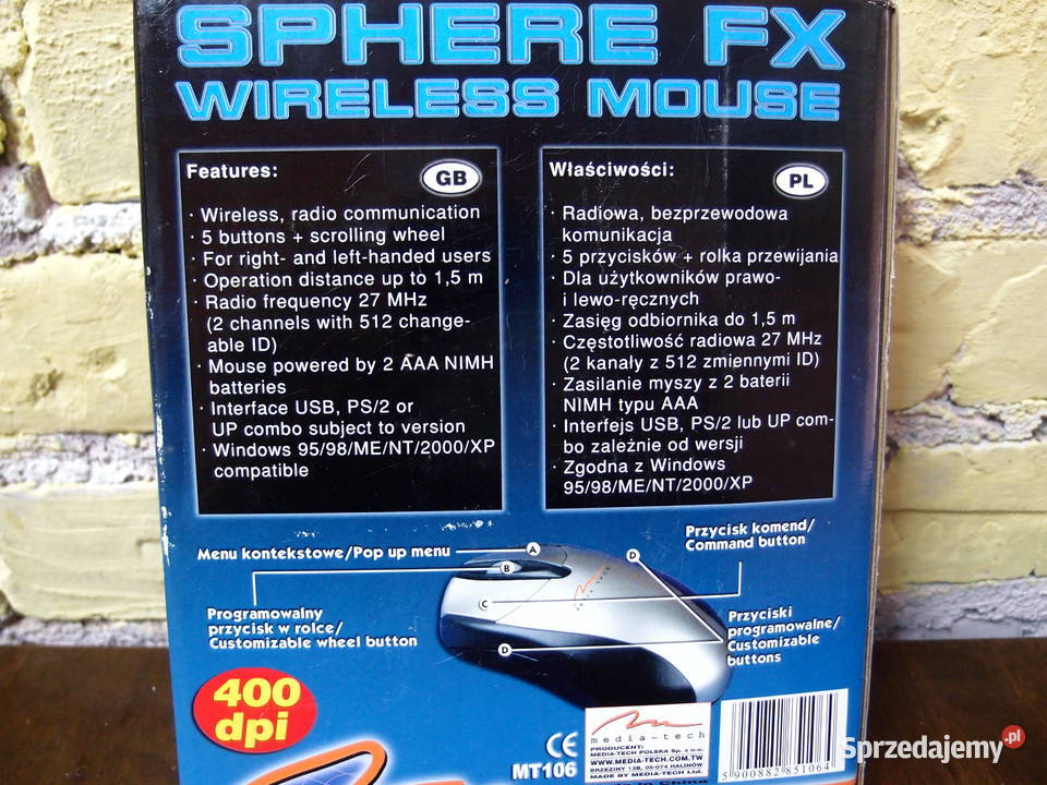 Mysz kulkowa interfejs 2 bezprzewodowa MediaTech Łódź