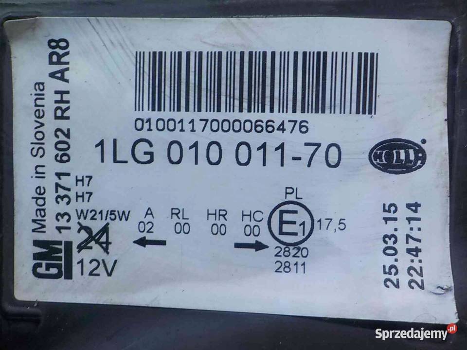 OPEL ASTRA J IV LIFT 16 B 15r lampa prawa przod mazowieckie Suków sprzedam